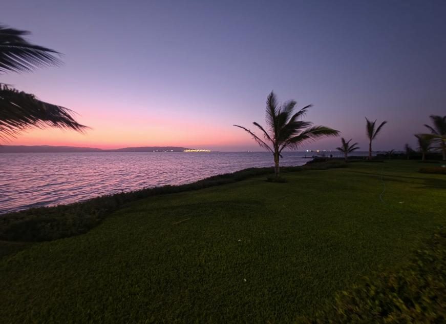 Atardecer entre palmeras cerca de Bahía Solwara